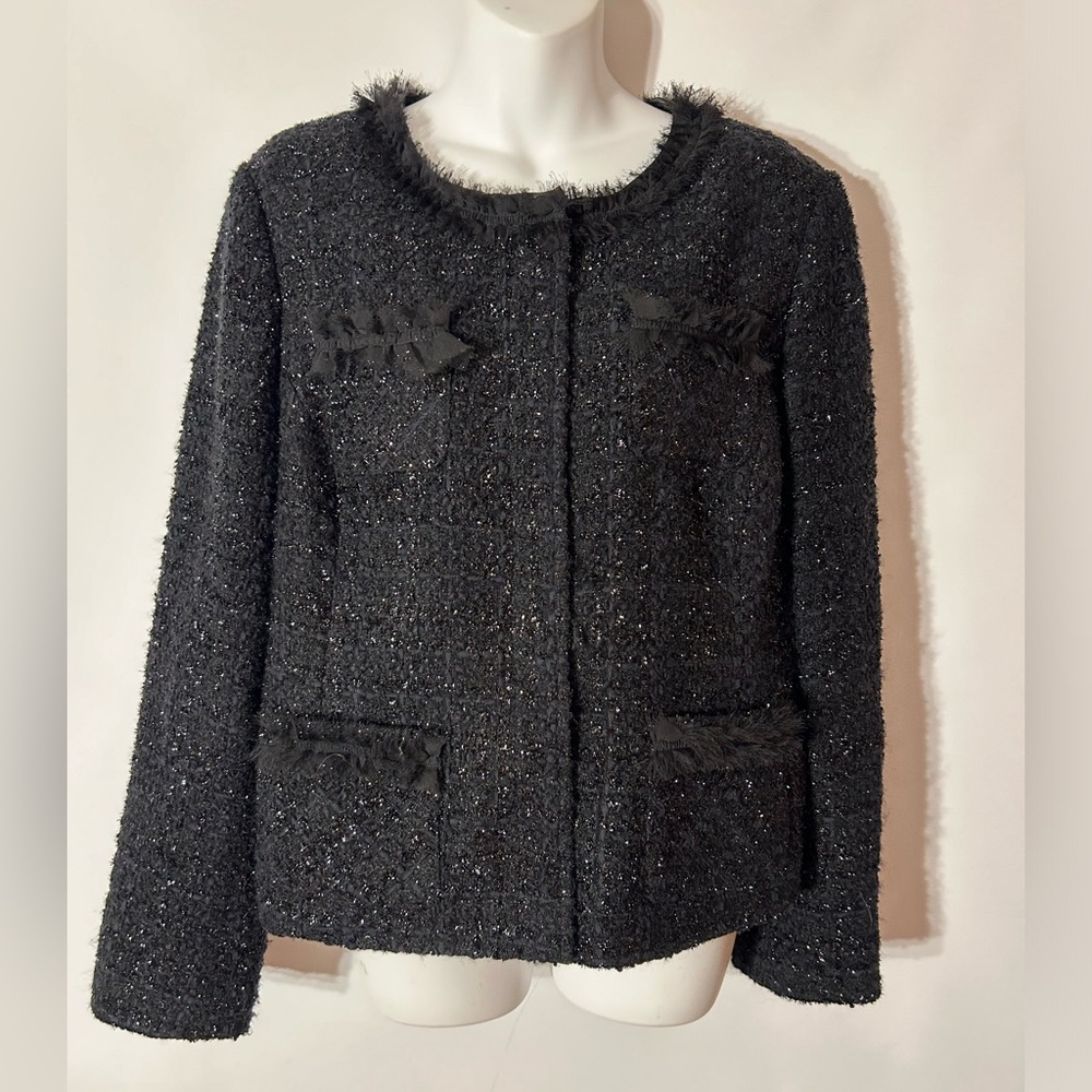 ALFANI WOOL BLEND BLACK METALLIC TWEED WOMEN’S JACKET/BLAZER SIZE 14
